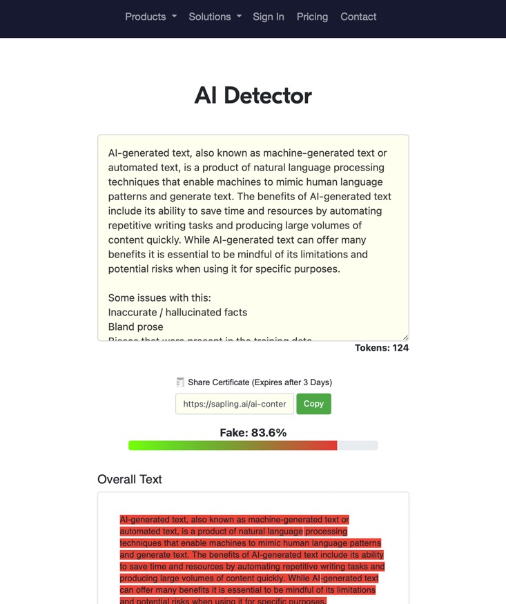 Sapling AI Content Detector